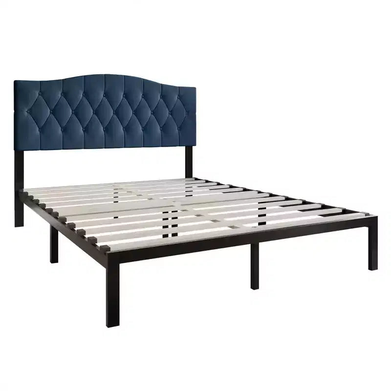 Lit plateforme rembourré en lin – Cadre de lit moderne à profil bas pour chambre à coucher