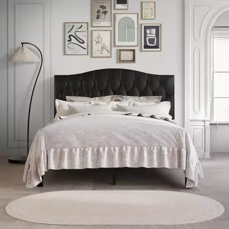 Lit plateforme rembourré en lin – Cadre de lit moderne à profil bas pour chambre à coucher