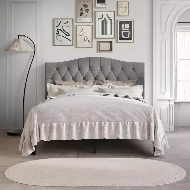 Lit plateforme rembourré en lin – Cadre de lit moderne à profil bas pour chambre à coucher