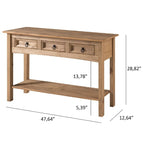Console de couloir rustique en pin massif, blanc cérusé / marron antique / gris cérusé / non peinte, 3 tiroirs