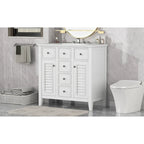 Meuble-lavabo avec vasque en céramique, deux placards et cinq tiroirs