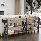 Console avec 3 tiroirs, table de canapé d'entrée avec 3 étagères de rangement