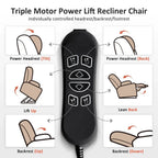 Fauteuil inclinable électrique double moteur grand et large MCombo avec massage et double chauffage pour personnes âgées de grande taille, tissu R7635