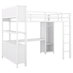 Lit mezzanine en métal blanc cassé avec bureau et armoire - Grand lit