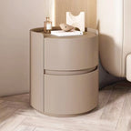 Table de chevet ronde à 2 tiroirs en cuir moderne