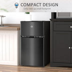 Mini-réfrigérateur HOMCOM à deux portes avec congélateur, réfrigérateur compact de 3,2 pi³ avec étagère réglable, thermostat réglable