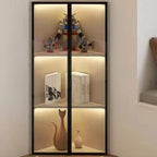 Meuble d'angle d'exposition moderne en bois et métal gris avec porte vitrée