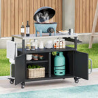 Ilot de cuisine extérieur avec plateau en acier inoxydable, table de chariot de barbecue en métal avec armoire de rangement - S.O.
