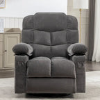 Fauteuil inclinable gris surdimensionné avec fonctions de chauffage et de massage, inclinaison à 150°, bascule à 30°, port USB pour la recharge et 2 porte-gobelets