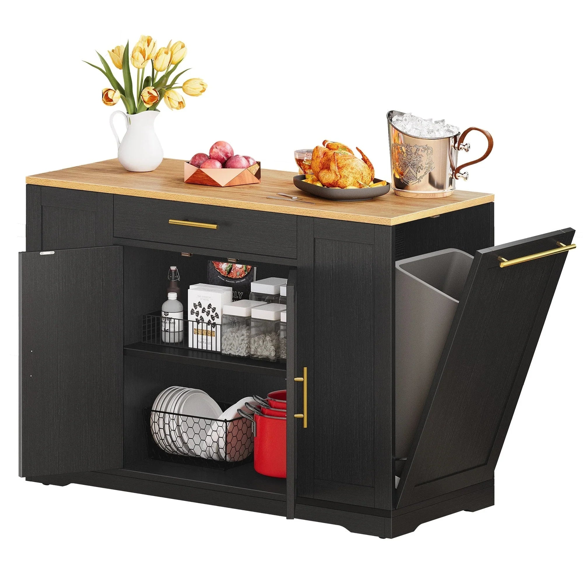 Moasis 53 pouces, îlot de cuisine roulant, armoire de rangement, chariot de cuisine mobile portable