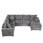 Canapé d'angle en chenille convertible, canapé-lit en forme de L avec pouf de rangement, 3 oreillers et dispositifs de charge