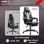 Chaise de jeu style course BOSSIN, fauteuil gamer grande taille 300 lb, chaise d'ordinateur à dossier haut