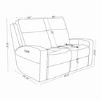Causeuse inclinable électrique en cuir véritable avec espace de rangement et port de charge USB pour salon