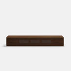 Meuble TV minimaliste avec tiroirsConsole multimédia en bois massif avec placards, porte abattante, placage noyer, entièrement assemblé