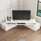 Meuble TV d'angle moderne blanc avec 2 tiroirs et rangement ouvert