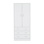 19 Armoire moderne à deux portes avec 3 tiroirs et 1 tringle de penderie pour chambre à coucher