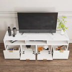 Meuble TV d'angle moderne blanc avec 2 tiroirs et rangement ouvert