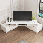 Meuble TV d'angle moderne blanc avec 2 tiroirs et rangement ouvert
