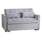Canapé-lit moderne convertible, canapé-lit 3-en-1 avec dossier réglable, causeuse en velours, oreillers et poches latérales
