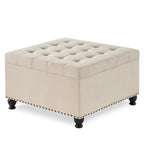 Grand pouf de rangement carré avec pieds en bois
