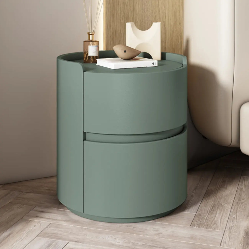 Table de chevet ronde à 2 tiroirs en cuir moderne