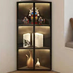 Meuble d'angle d'exposition moderne en bois et métal gris avec porte vitrée