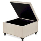 Grand pouf de rangement carré avec pieds en bois