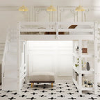 Lit mezzanine simple/double avec escalier de rangement - Étagères, armoire et lumière LED, design peu encombrant