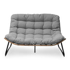 Causeuse double Papasan avec coussin, rotin PE tout temps et cadre en métal pour l'intérieur et l'extérieur