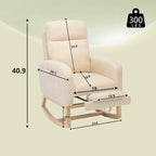 Fauteuil à bascule rembourré moderne de 75 cm de hauteur avec dossier haut, pieds en bois massif et repose-pieds réglable