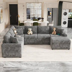Canapé d'angle en chenille convertible, canapé-lit en forme de L avec pouf de rangement, 3 oreillers et dispositifs de charge