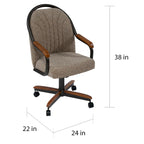 Chaise de salle à manger roulante, pivotante et inclinable pour repas décontractés - 38 Hx221/2 L x 22 P - 38 Hx24 L x 22 P