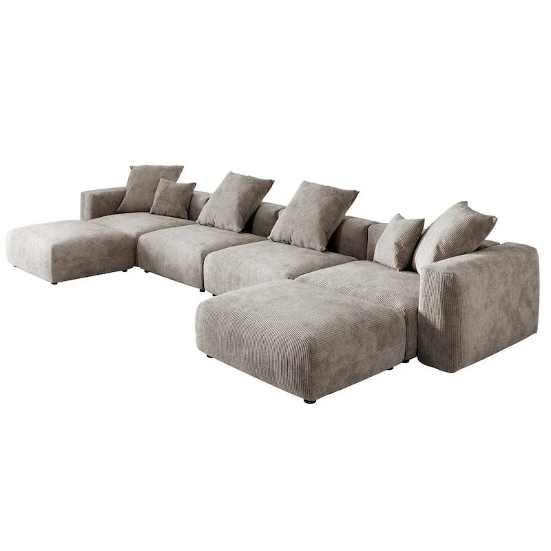 Grand canapé modulaire sectionnel en velours côtelé, en forme de U, 4 places avec 2 poufs et 5 oreillers