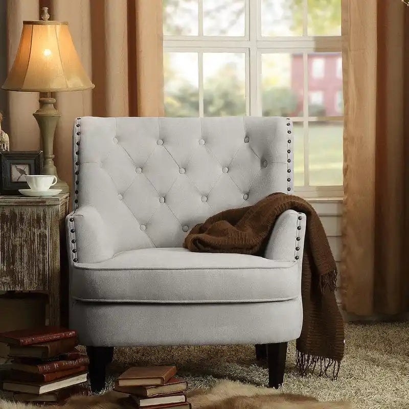 Moser Bay Mignon Fauteuil d'appoint à oreilles capitonné large de 76 cm en velours et lin