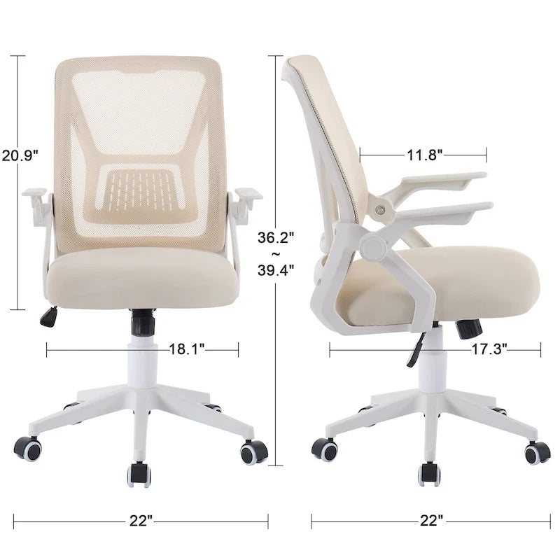 Javlergo Chaise de Bureau Dossier Mi-Hauteur Pivotante avec Support Lombaire, Fauteuil de Bureau Ergonomique en Maille avec Accoudoirs
