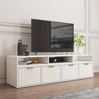 Meuble TV d'angle moderne blanc avec 2 tiroirs et rangement ouvert