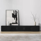 Meuble TV minimaliste avec tiroirsConsole multimédia en bois massif avec placards, porte abattante, placage noyer, entièrement assemblé