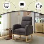 Fauteuil à bascule rembourré moderne de 75 cm de hauteur avec dossier haut, pieds en bois massif et repose-pieds réglable