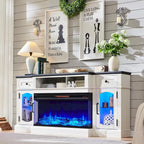 Meubles TV avec cheminée électrique de style rustique jusqu'à 80 pouces, centre de divertissement