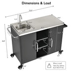 Dessin d'îlot de cuisine extérieure avec évier, station d'évier de chariot de bar extérieur avec 4 roues verrouillables