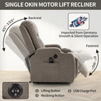 Fauteuil inclinable releveur électrique, fauteuil de massage moderne à moteur unique avec chauffage lombaire, port de chargement USB, porte-gobelets