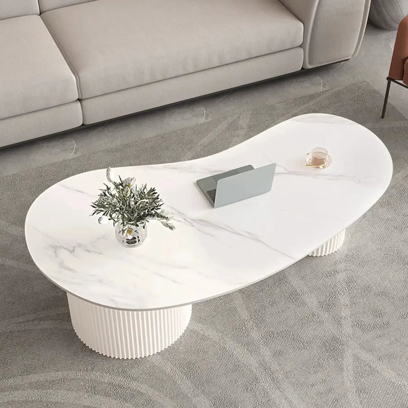 Table basse ovale standard blanche minimaliste avec 2 tiroirs