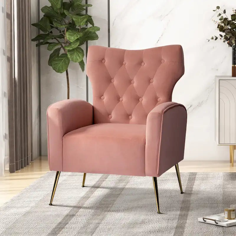 Chaise touffetée Abadiana avec accent et piètement en métal