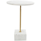 Table d'appoint géométrique en marbre avec support rectangulaire en métal doré - Blanc