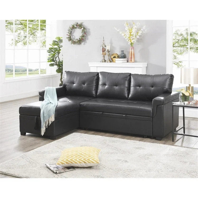 Canapé d'angle réversible convertible avec lit gigogne, méridienne de rangement et pieds durables