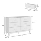 Commode double Timechee 6 tiroirs 47,2 po de largeur, pieds en bois massif, fini laqué