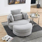 Fauteuil crapaud pivotant surdimensionné avec pouf de rangement lune