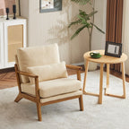 Fauteuil d'appoint rembourré en mélange de lin avec pieds en bois et un oreiller beige