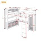 Lit mezzanine en métal blanc cassé avec bureau et armoire - Grand lit