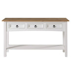 Console de couloir rustique en pin massif, blanc cérusé / marron antique / gris cérusé / non peinte, 3 tiroirs